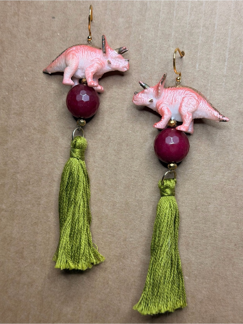 Pink Triceratops Tassel Drop Earrings - Feminine Statement